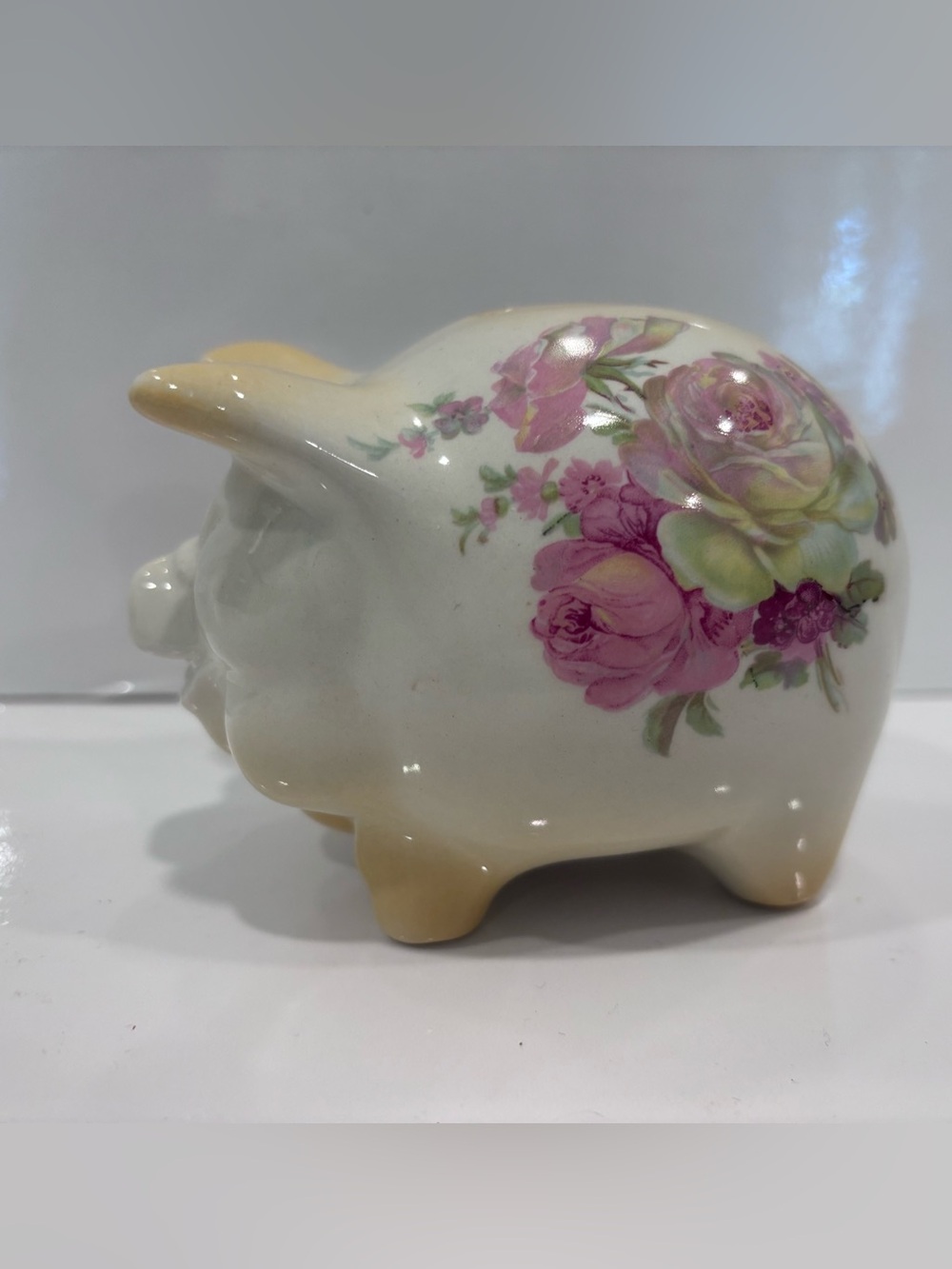 Old Foley James Kent Pink Rose Floral Piggy Bank England Porcelain